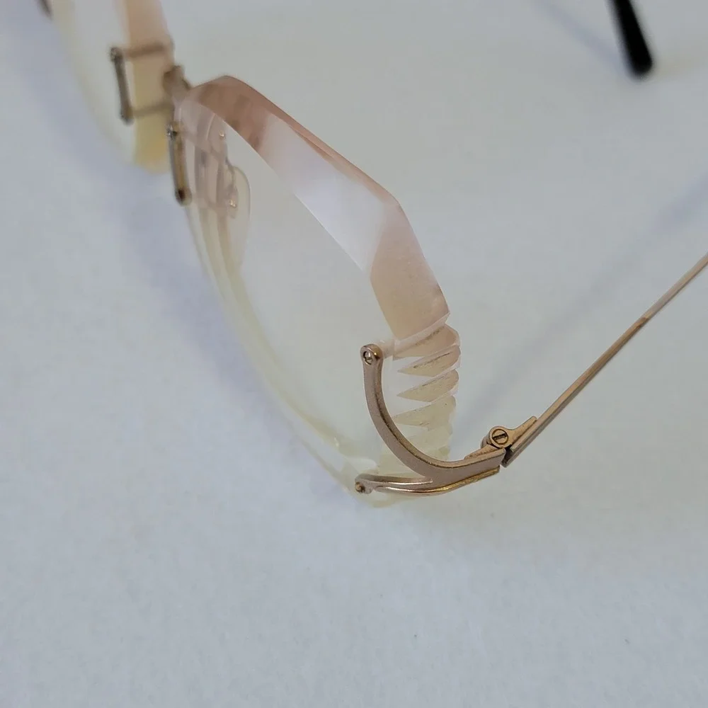 VTG Marcolin Italy Faceted Rimless Clear Glasses 80s Luxury Butterfly Beveled